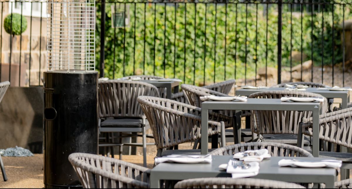 Jinnah Harrogate Outside Terrace And Tables landscape of table and heater
